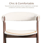 Chaise de salle à manger incurvée avec dossier en bouclette, pattes en bois, style Mid-Century, noyer/beige, pour 2 (lot de 2)