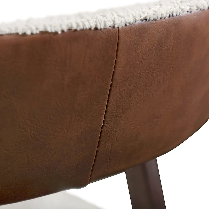 Chaise de salle à manger incurvée avec dossier en bouclette, pattes en bois, style Mid-Century, noyer/beige, pour 2 (lot de 2)