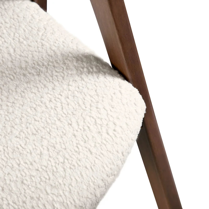 Chaise de salle à manger incurvée avec dossier en bouclette, pattes en bois, style Mid-Century, noyer/beige, pour 2 (lot de 2)