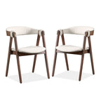 Chaise de salle à manger incurvée avec dossier en bouclette, pattes en bois, style Mid-Century, noyer/beige, pour 2 (lot de 2)