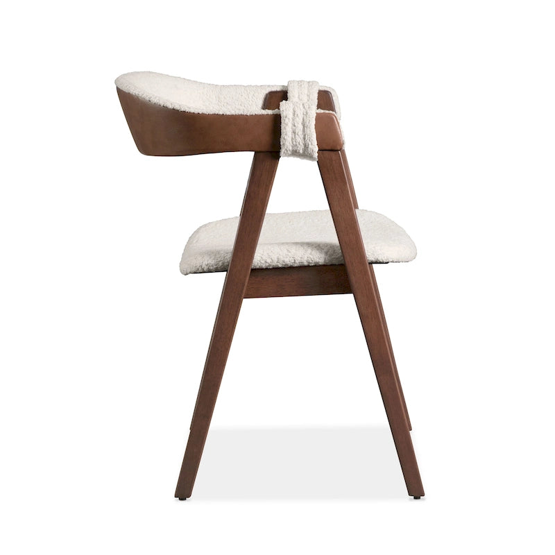 Chaise de salle à manger incurvée avec dossier en bouclette, pattes en bois, style Mid-Century, noyer/beige, pour 2 (lot de 2)