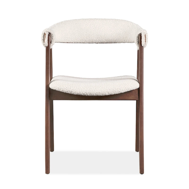Chaise de salle à manger incurvée avec dossier en bouclette, pattes en bois, style Mid-Century, noyer/beige, pour 2 (lot de 2)
