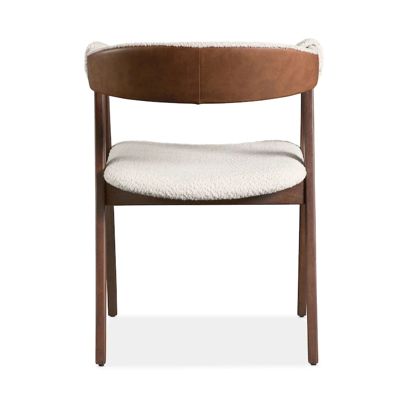 Chaise de salle à manger incurvée avec dossier en bouclette, pattes en bois, style Mid-Century, noyer/beige, pour 2 (lot de 2)