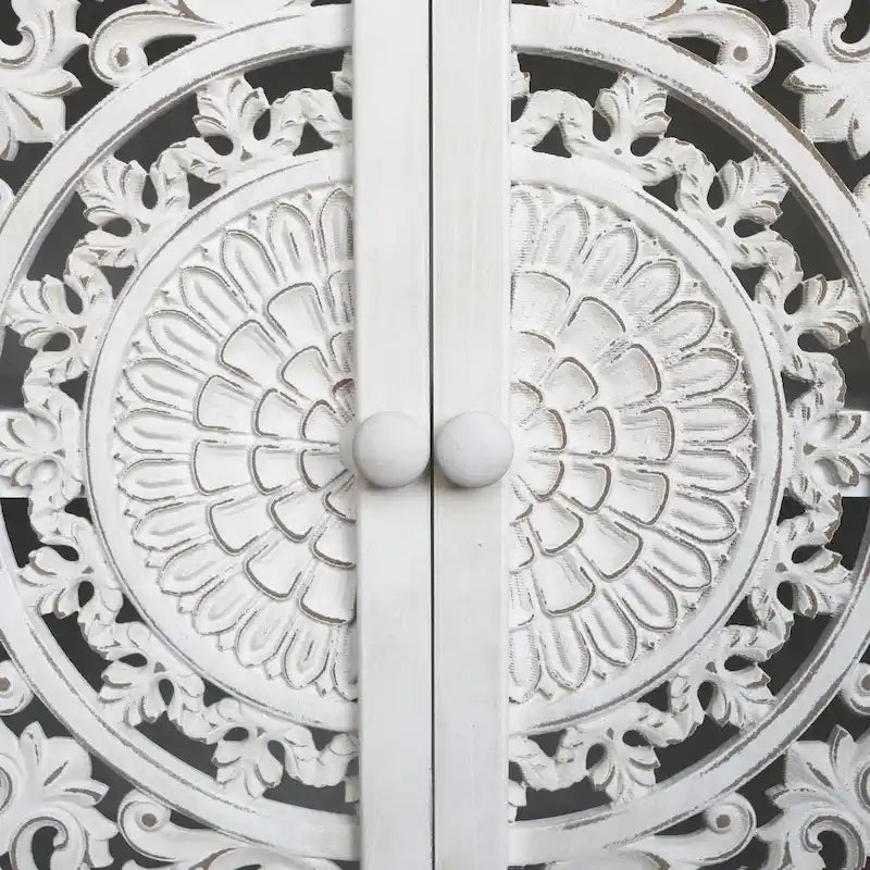 Meuble de rangement d'appoint sculpté blanc à 2 portes, 1 personne