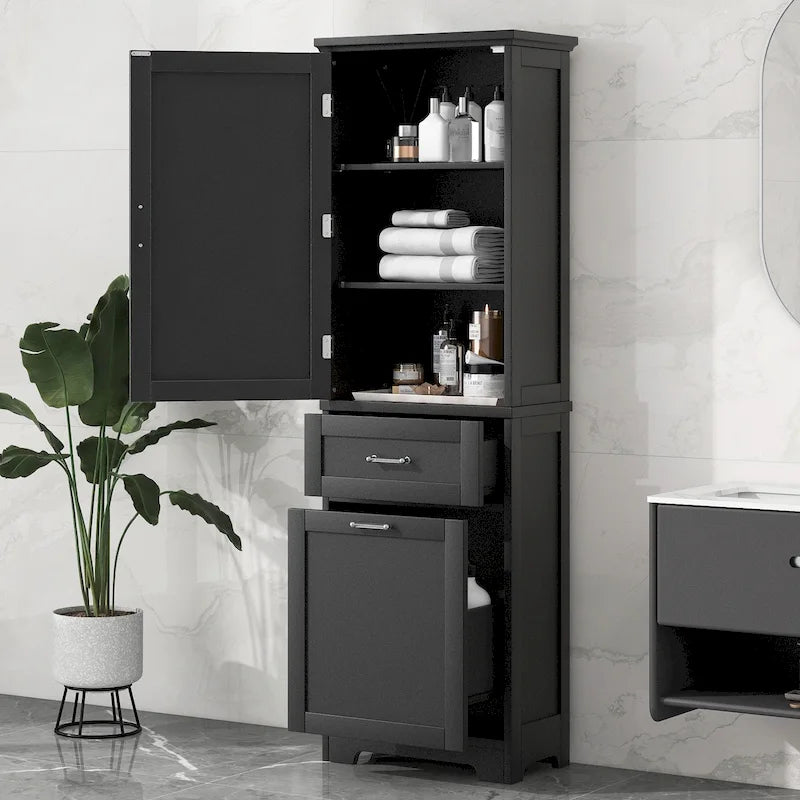 Meuble de rangement haut de salle de bain autoportant Blanc/Noir/Gris, 1 personne