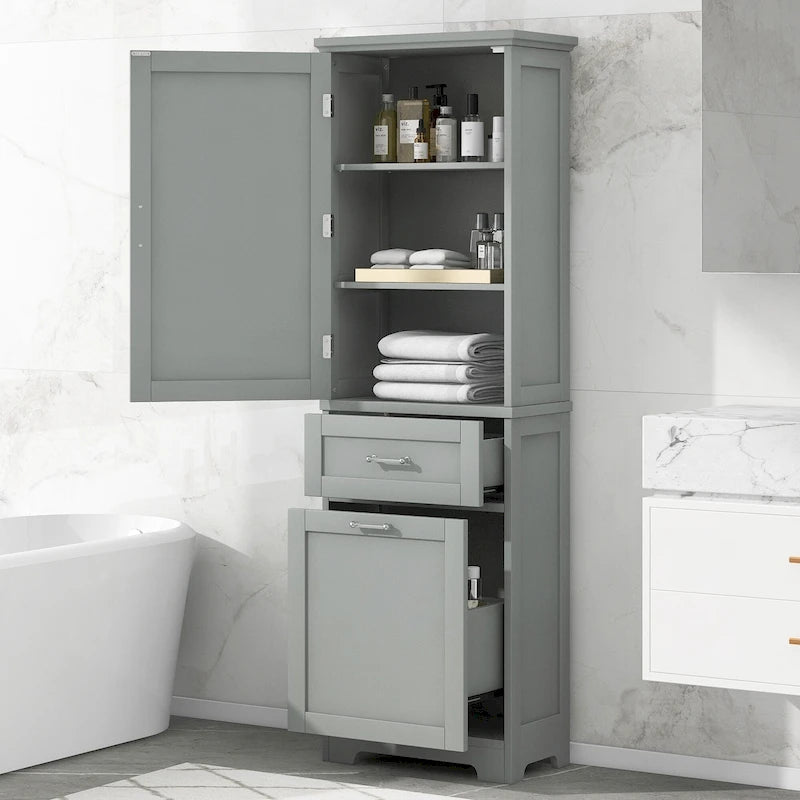 Meuble de rangement haut de salle de bain autoportant Blanc/Noir/Gris, 1 personne