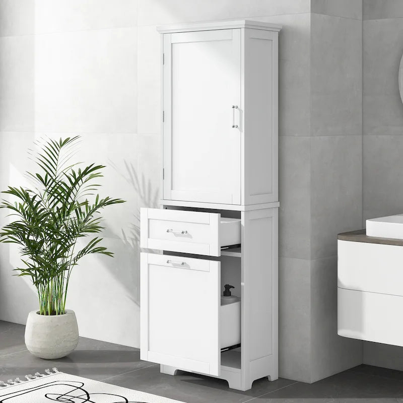 Meuble de rangement haut de salle de bain autoportant Blanc/Noir/Gris, 1 personne