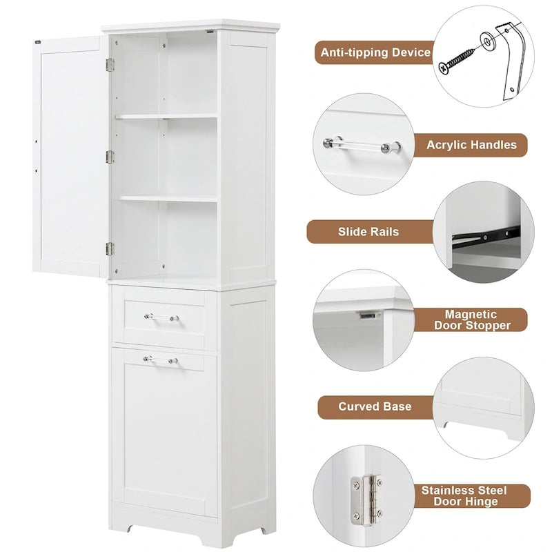 Meuble de rangement haut de salle de bain autoportant Blanc/Noir/Gris, 1 personne