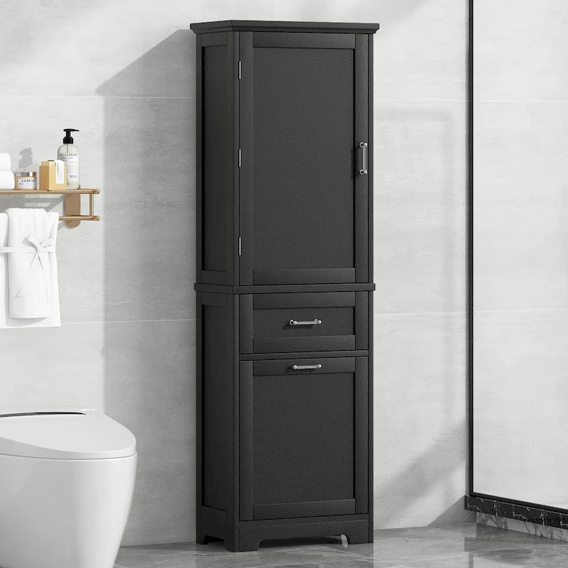 Meuble de rangement haut de salle de bain autoportant Blanc/Noir/Gris, 1 personne