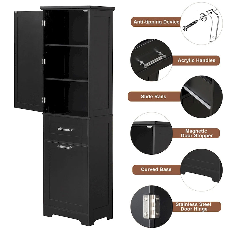 Meuble de rangement haut de salle de bain autoportant Blanc/Noir/Gris, 1 personne