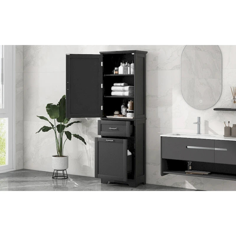 Meuble de rangement haut de salle de bain autoportant Blanc/Noir/Gris, 1 personne
