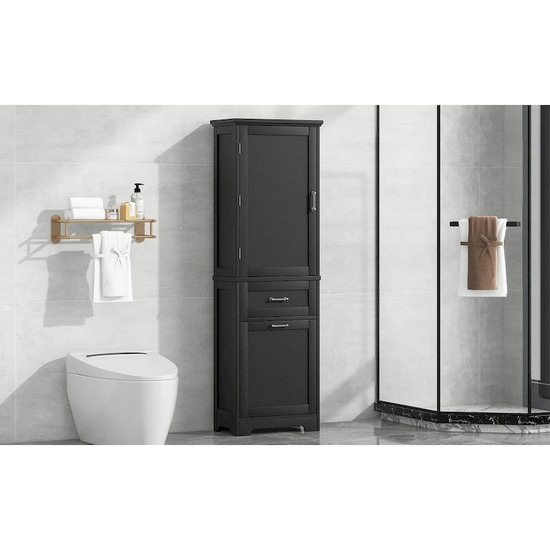 Meuble de rangement haut de salle de bain autoportant Blanc/Noir/Gris, 1 personne