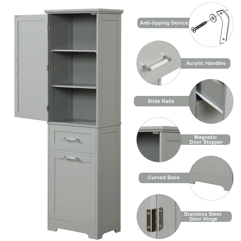 Meuble de rangement haut de salle de bain autoportant Blanc/Noir/Gris, 1 personne