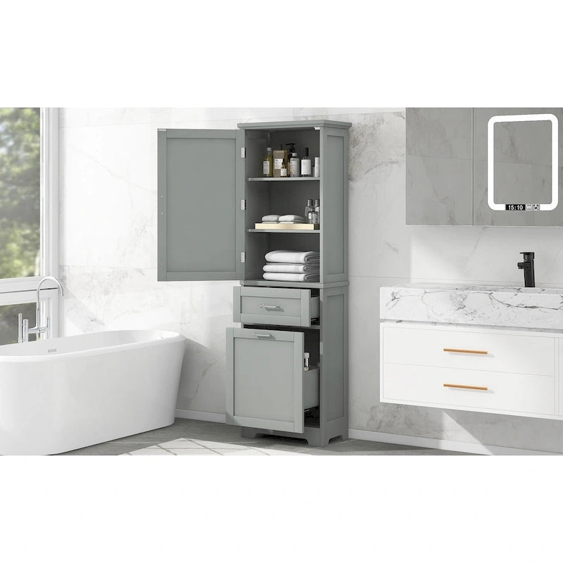 Meuble de rangement haut de salle de bain autoportant Blanc/Noir/Gris, 1 personne