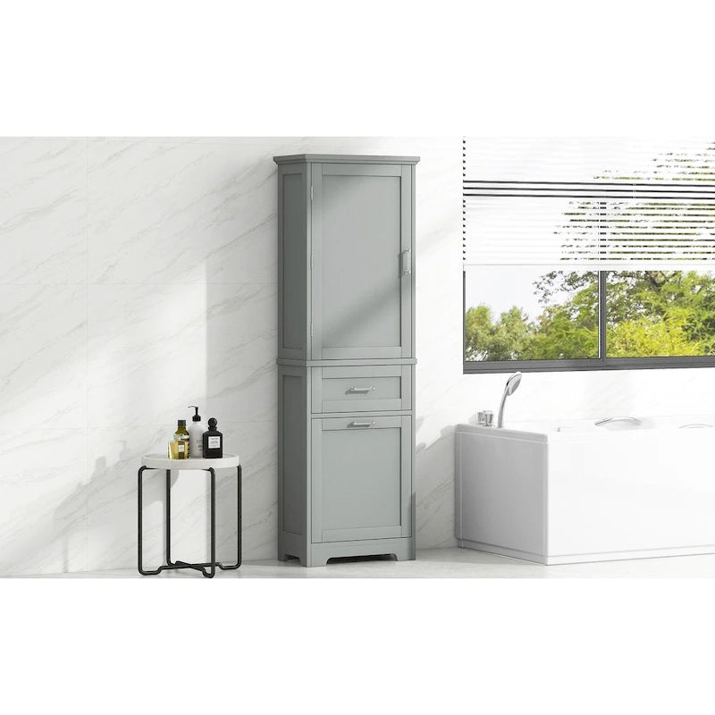 Meuble de rangement haut de salle de bain autoportant Blanc/Noir/Gris, 1 personne