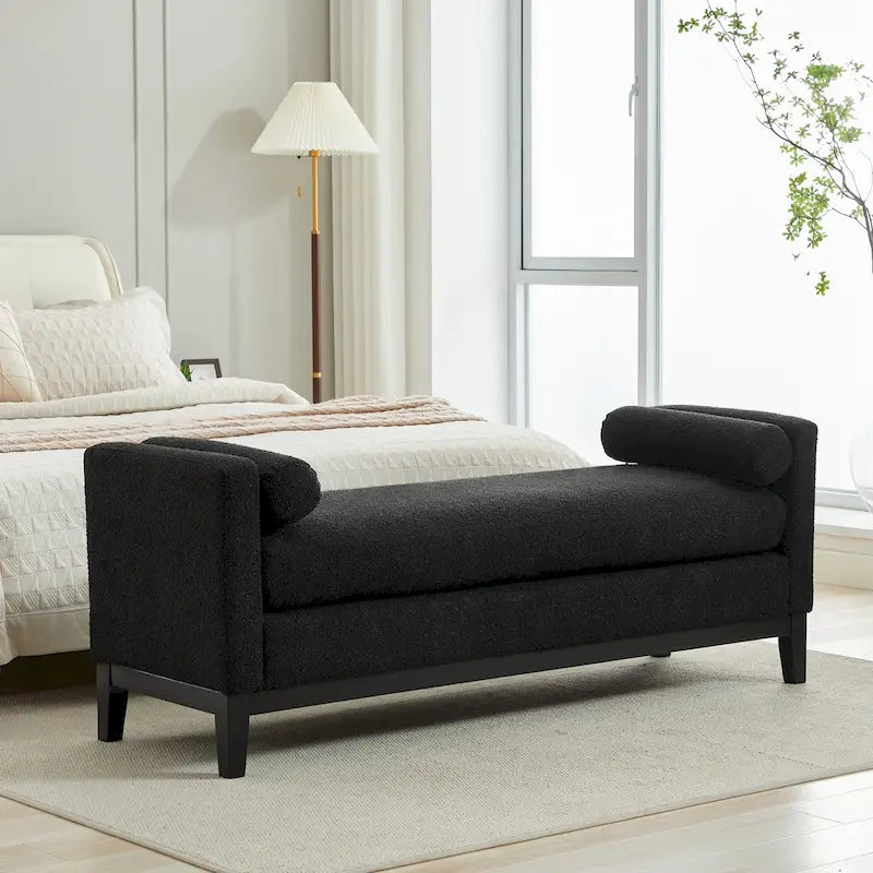 Banc de rangement capitonné moderne 4 couleurs avec pieds en bois massif pour 2 personnes et plus