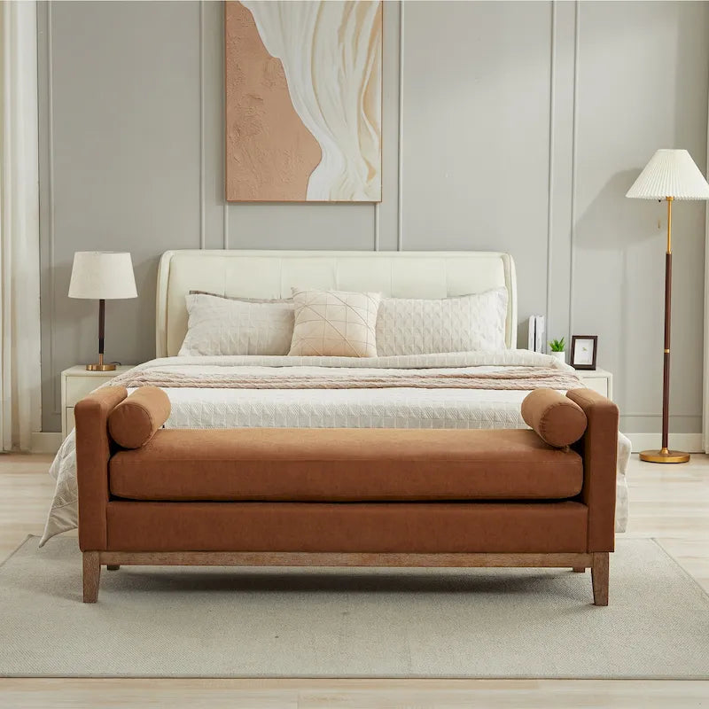 Banc de rangement capitonné moderne 4 couleurs avec pieds en bois massif pour 2 personnes et plus