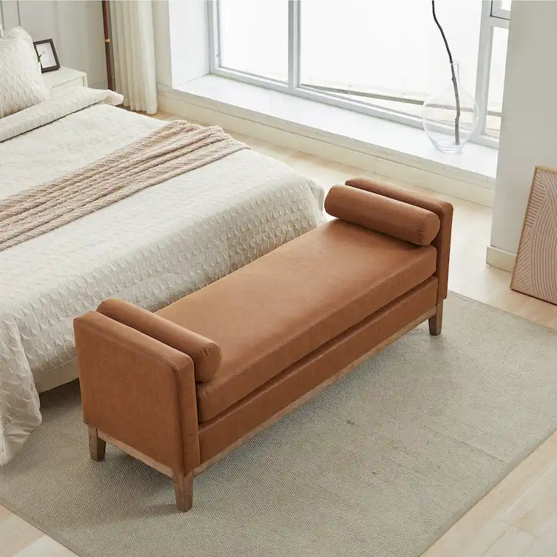 Banc de rangement capitonné moderne 4 couleurs avec pieds en bois massif pour 2 personnes et plus