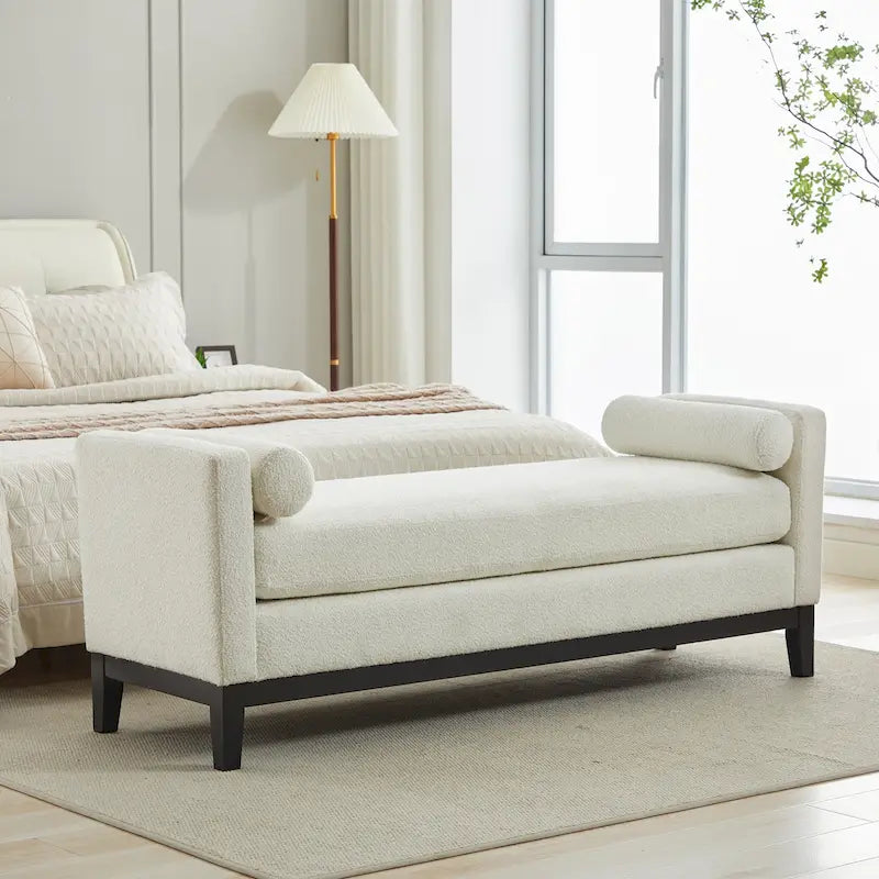 Banc de rangement capitonné moderne 4 couleurs avec pieds en bois massif pour 2 personnes et plus