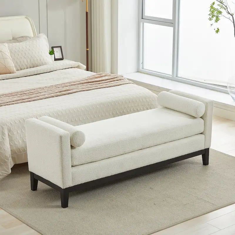 Banc de rangement capitonné moderne 4 couleurs avec pieds en bois massif pour 2 personnes et plus
