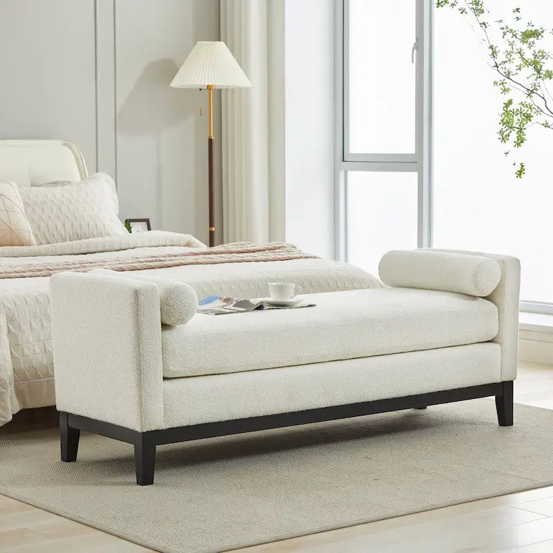 Banc de rangement capitonné moderne 4 couleurs avec pieds en bois massif pour 2 personnes et plus
