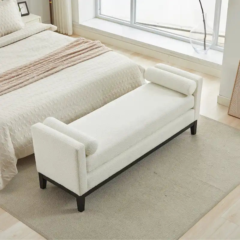 Banc de rangement capitonné moderne 4 couleurs avec pieds en bois massif pour 2 personnes et plus