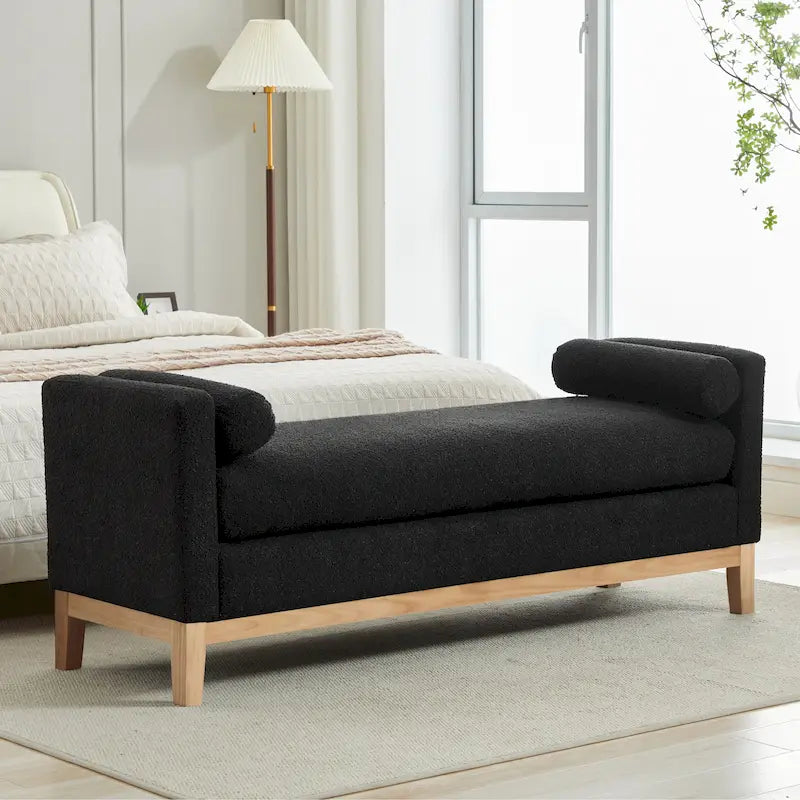 Banc de rangement capitonné moderne 4 couleurs avec pieds en bois massif pour 2 personnes et plus