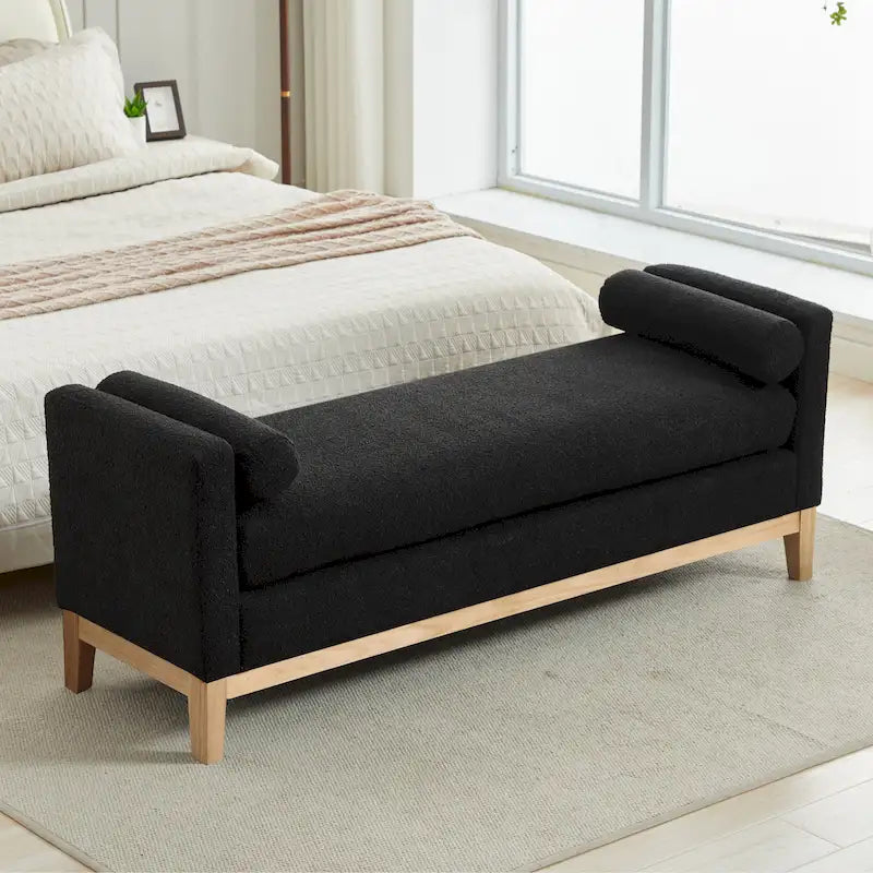 Banc de rangement capitonné moderne 4 couleurs avec pieds en bois massif pour 2 personnes et plus