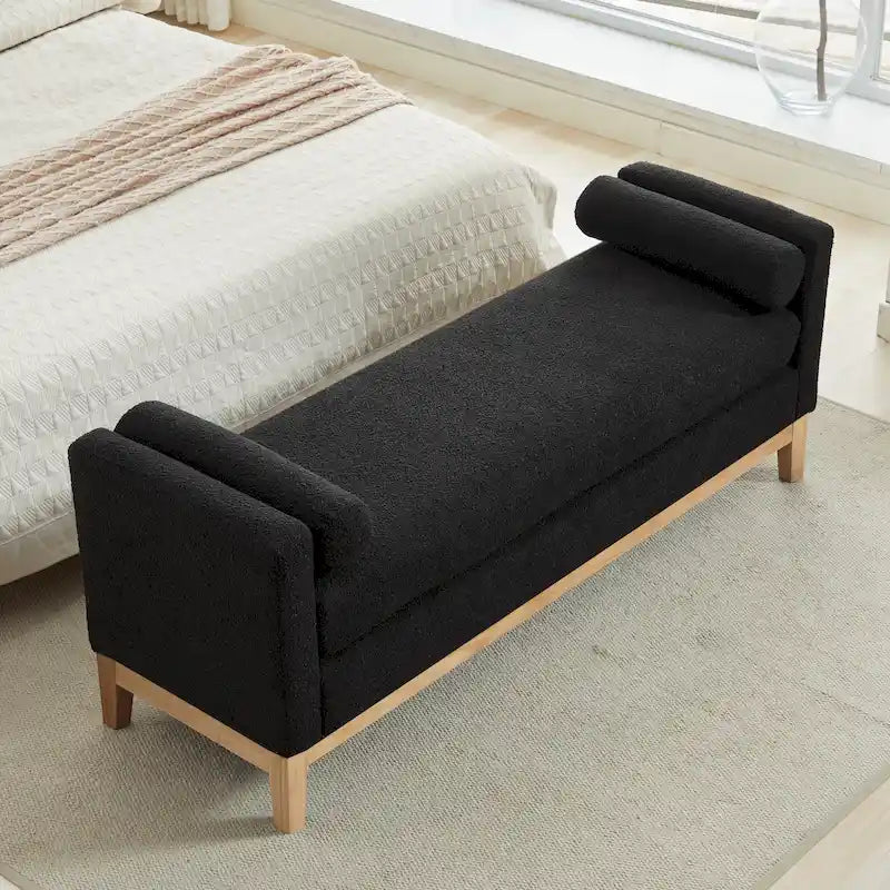 Banc de rangement capitonné moderne 4 couleurs avec pieds en bois massif pour 2 personnes et plus