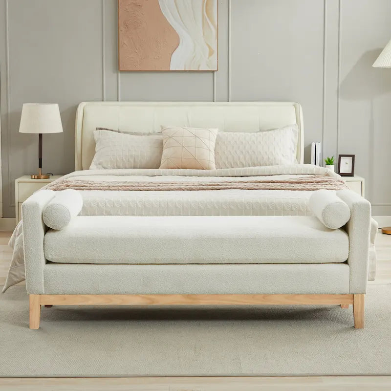 Banc de rangement capitonné moderne 4 couleurs avec pieds en bois massif pour 2 personnes et plus