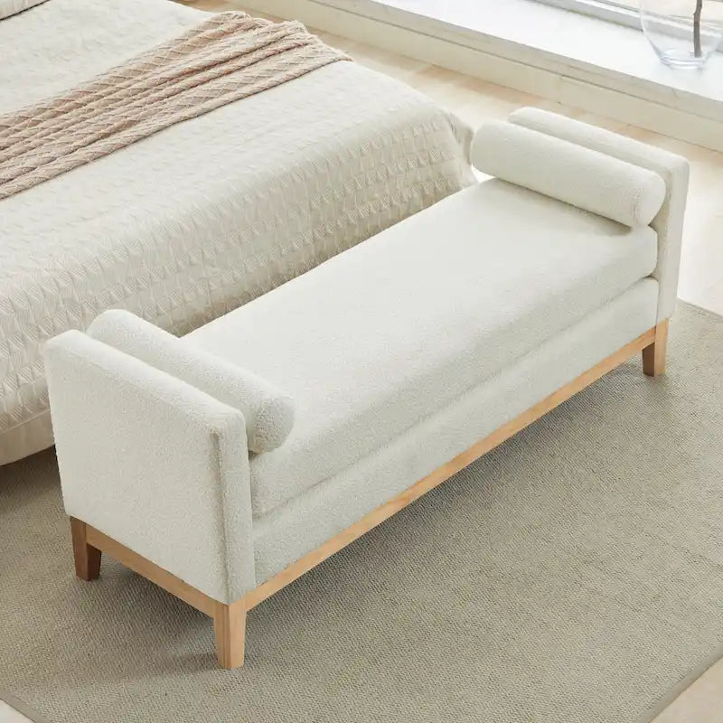 Banc de rangement capitonné moderne 4 couleurs avec pieds en bois massif pour 2 personnes et plus